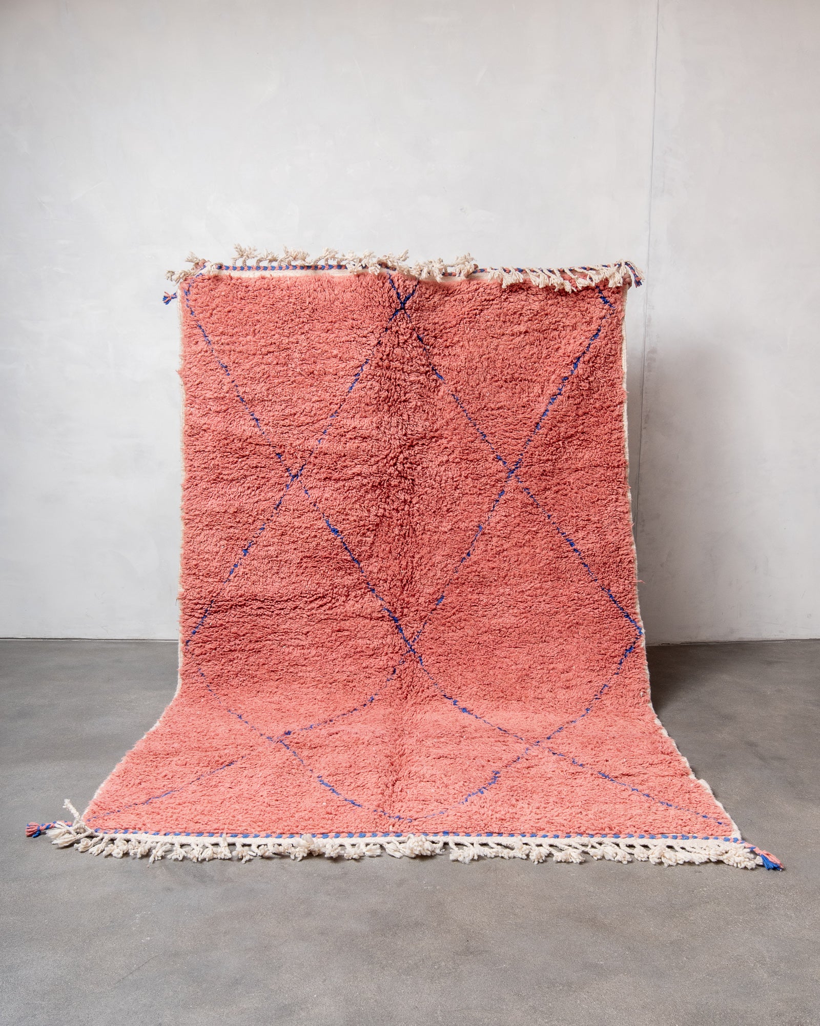 Modern, designer, handcrafted Berber rug from Morocco. Beniourain carpet with beautiful colours and patterns and fluffy wool texture.